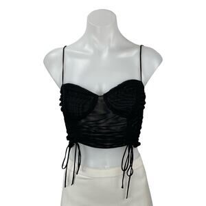 Princess Polly Black Mesh Sheer Sleeveless Bustier Corset Tie Crop Top Size S